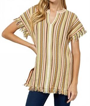 NEW VANESSABRUNO striped v-neck fringe tunic in multi